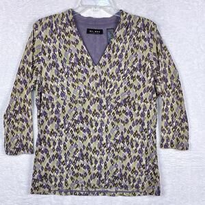 Axcess Liz Claiborne Womens XL Y2K Purple Green Brown Floral Mesh Babydoll Shirt